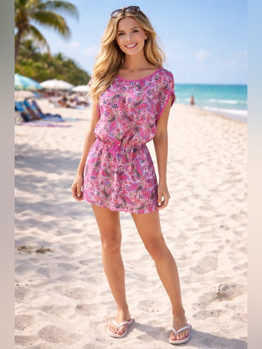 NWT Floral Paisley Beach Cover with Pink Accents